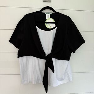 LA Movers Women’s 3X Black White Tie Tee Shirt Short Sleeve New Plus Size Y2K